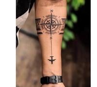 2Pcs Herbal Temporary Tattoo Stickers Fake Tattoo Compass Armband Small Airplane Juice Women And Men Semi-Permanent Non-Reflective Waterproof Lasting 2 Weeks