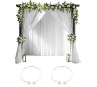 2PCS Hexagon Tulle Backdrop Curtains Wedding Party Drapes for semi Sheer Fabric with Buckles for Photography Background Studio(white)