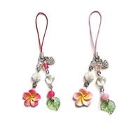 2PCS Hibiscus Flower Phone Charms, Cute Resin Leaf Phone Lanyard String, Aesthetic Y2K Star Charms for phone case, Summer Beach Keychain Strap for Camera Key Purse Decoration Accessories for Women