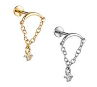 2pcs Hidden Helix Earrings, Threadless Flat Back Earrings, Dangle Rhinestone Helix Earring,Cartilage Piercing Jewelry,Gold, Silver