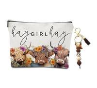 2Pcs Highland Cow Gifts, Animal Makeup Bag with Highland Cow Keyring, Cute Highland Cow Gifts for Women Just a Girl Who Loves Gifts