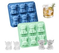 2pcs Highland Cow Ice Cube Tray, Ice Cube Tray, Mini Ice Cube Trays Set, Create Themed Ice Cubes for Whisky and Cocktails, for Bar, Home Ues, Party Favours and Gift Giving (Green,Blue)