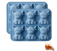 2PCS Highland Cow Ice Tray, 3D Highland Cow Ice Mold, 6-Chamber Silicone Animal Ice Tray