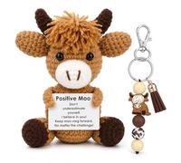 2Pcs Highland Cow Positive Crochet Animals Kit, Positive Crochet Doll with Highland Cow Keyring & Encouraging Card for Women Men, Cow Emotional Support Gift for Birthday Christmas