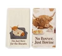 2Pcs Highland Cow Tea Towels, Funny British Humour Microfiber Kitchen Towels 40 x 60cm, Novelty Soft Tea Towels for Kitchen, Absorbent Towel for Bar Coffee Home, Highland Cow Gifts (Cookies + Slang)