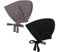 2pcs Hijab Undercap Hijab Cap Underscarf Breathable Modal Elastic Head Wraps for Women Chemo Sleep Cap Adjustable Tie Back Solid Color