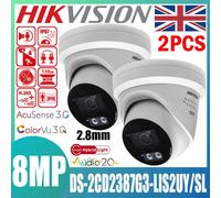 2Pcs Hikvision DS-2CD2387G3-LIS2UY/SL ColorVu 3.0 4K 8MP IP Camera Two-Way Audio