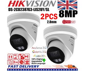 2Pcs Hikvision DS-2CD2387G3-LIS2UY/SL ColorVu 3.0 8MP POE IP Camera 2-Way Audio