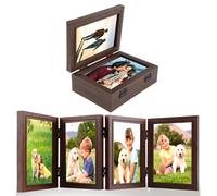 2Pcs Hinged Picture Frames 6x4 Photo Frames Multiple Pictures with High Definition Glass Rustic Wood Effect Folding Picture Frame Tabletop Display 4 Opening Photo Frame for Desktop Birthday Gifts