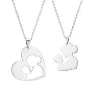 2PCS Hollow Out Heart Shaped Necklace Mom And Baby Love Clavicle Chain Meaningful Neckchain Set For Mom And Child