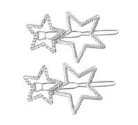2Pcs Hollow Star Hair Clips, Non-Slip Metal Geometric Hairpin, Elegant Rhinestone Hair Barrettes for Women Lady Girls Styling Hair Accessories (Silver)
