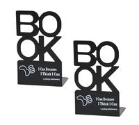 2Pcs Hollowed Letter Metal Book End for Shelves Heavy Duty Metal End Decorative Bookend Stopper for Desk Round Corner Bookends