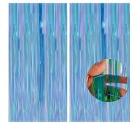 2pcs Holographic Blue Glitter Tinsel Curtains, 1*2m Iridescent Party Foil Curtains with Fringe for Frozen Mermaid Baby Shower Decorations
