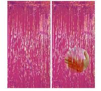 2pcs Holographic Hot Pink Glitter Tinsel Curtains, 1*2m Iridescent Curtain Party Foil Door Curtain Fringe Curtains Tinsel Backdrop for Girls Birthday Hen Barbie Party Decorations