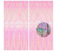 2pcs Holographic Pink Glitter Tinsel Curtain Backdrop, 1 * 2m Iridescent Foil Door Fringe Tassel Tinsel for Girls Fairy Princess Party Decorations