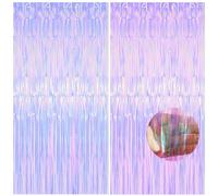 2pcs Holographic Purple Glitter Tinsel Curtain Backdrop, 1 * 2m Foil Fringe for Girls Unicorn Mermaid Fairy Princess Party Décor