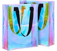 2pcs Holographic Pvc Beach Tote Bags Durable Construction, Ample Storage Space, Daily Travel Utility Women, 34x41x12cm Laser Bags, Casual Shoulder Handbags for Travel, Shopping, and Sports