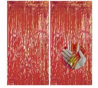 2pcs Holographic Red Glitter Tinsel Curtains Foil Curtain Backdrop,1*2m Iridescent Curtain Party Foil Door Curtain Fringe Curtains Tinsel Backdrop for Birthday Stranger Theme Christmas Party Décor