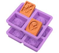 2Pcs Homemade Soap Mould Silicone Rectangular Soap Mould 4 Cavities Flower Pattern DIY Soaps Making Supplies Homemade Craft Lotion Soaps Bar Moulds for Cake Mold, Ice Cube(Purple)