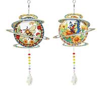 2pcs Honey Butterfly Suncatcher Wind Chime 5D Rhinestone Hanging Ornaments