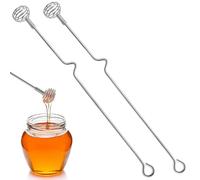 2PCS Honey Spoons, Honey and Syrup Dipper, 10.2-inch Long Handle Stainless Steel Honey Sticks with Hook, PYGHAP Honey Spoon Stirrer Mixing Tool for Honey Jam Jar Dispense (Silver)