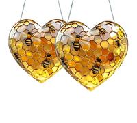 2pcs Honeycomb Heart Suncatcher,2D Window Sun Catcher,Bee Sun Catchers for Windows,Stained Glass Window Hangings,Hanging Decorations for Home,Bee Lover Window Decorations,Garden Hanging Ornaments
