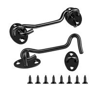 2PCS Hook and Eye Latch 4 Inch Black Stainless Steel Gate Latch- Ideal for Door Locks Without Drilling Garden Gates Over Door Sheds Bathrooms Bedroom Door Lock
