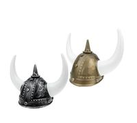 2pcs Horned Viking Helmet Plastic Party Costume Accessory | Unique Norse Design, Lightweight Comfortable Wear, Themed Party and Group Costume Use, Gold Silver Finish
