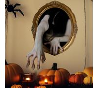 2pcs Horror Magic Mirror Hand Wall Stickers, Removable Self-Adhesive PVC Decals for Home, Office, Kitchen, Shop & Halloween Party Decor