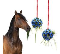 2pcs Horse Treat Ball Hay Feeder Toy - Hanging Feeding Toy for Goat Sheep - Stress Relief for Horse Stable Stall Paddock Rest (Blue)