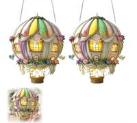 2PCS Hot Air Balloon Garden Light,2D Hot Air Balloon Garden Lights,Flame Effect Solar Lanterns for The Gardens Ornaments,Hanging Flat Acrylic Lanterns,for Gardens Outdoor