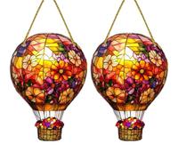 2PCS Hot Air Balloon Solar Garden Decoration, Hot Air Balloon Shape Window Decorations, Hanging Acrylic Garden Outdoor Decorations, Sun Catcher Ornaments for Decotating Window Kitchen Car Home