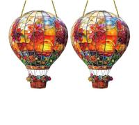 2PCS Hot Air Balloon Solar Garden Flat Surface Decorations, Hot Air Balloon Shape Window Decorations, Simulation Flame Effect Solar Garden Outdoor Decorations, Hanging Acrylic for Outside Window Home
