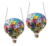 2PCS Hot Air Balloon Solar Garden Light 2D Stained Sun Catcher Hot Air Balloon Decoration Hanging Garden Ornaments Outdoor Flat Surface Flame Effect Acrylic Suncatcher for Outside Window Home