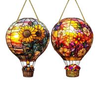 2PCS Hot Air Balloon Solar Garden Light, 2D Stained SunCatcher Hot Air Balloon, Weatherproof Flame Effect Solar Lanterns Ornaments, Hanging Acrylic Solars Lanterns for Garden Window Home