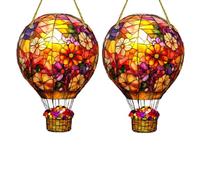 2PCS Hot-Air Balloon Solar Garden Light, 2D Stained SunCatcher Hot Air Balloon,Weatherproof Flame Effect Solar Lanterns for Ornaments, Hanging Acrylic Solars Lanterns for Garden Window Home