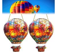2PCS Hot Air Balloon Solar Garden Light - Hot Air Balloon Stained Sun Catcher, Flame Effect Solar Garden Outdoor, Hanging Acrylic Solars Lanterns for Outside Window Home Decorations, 20x15x1cm