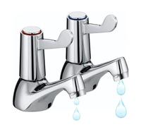 2PCS Hot & Cold Bathroom Basin Taps Chrome Plated Brass Sink Tap Pair with 1/2" BSP Thread, Quarter Turn Lever Handles & Ceramic Disc Valves Deck Mounted Taps for Bathroom & Kitchen Sink