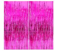 2pcs Hot Pink Glitter Tinsel Curtains Foil Curtain Backdrop,3.2x6.5ft Shimmer Curtain Party Foil Door Curtain Fringe Curtains Tassel Tinsel Backdrop for Party,Birthday Disco Barbie Party Decorations