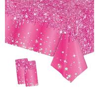 2pcs Hot Pink Shiny Glitter Diamond Table Cloth Party Plastic Tablecloths,137 * 274cm Sequin Printed TableCloth Dinner Tablecover Rose for Girls Birthday,Wedding Barbie Hot Pink Party Decorations