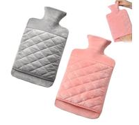 2PCS Hot Water Bottle 2L Hot Water Bottle with Ribbed Surface Both Sides for Hot and Cold Compress Muscle Pain Relief Hand & Feet Warmer Leakproof Large Hot Water Bag Ideal for Women,Men(Pink&Grey)