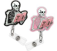 2pcs How to Be a Nurse Skull Badge Holder Nurse Badge Reel Retractable Funny Skeleton Nursing Cute Accessories ID Clip for RN CNA LPN LVN Hospital Medical Worker Nursing Student Teacher Healthcare