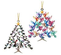 2Pcs Hummingbird Christmas Ornament, Colorful Stack Hummingbirds Home Decor, 2D Double Sided Acrylic Humming Bird Christmas Tree Ornament, Winter Humming Bird Stacking Tree Ornamen For BirdLover