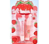 2PCS Hydrating Lip Oil & Gloss Duo Set for Dry Chapped Lips - Moisturising Overnight Balm with Nourishing Glow Non Sticky Care Gift Set for Women Girls Winter Hydration (Strawberry)