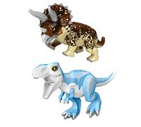 (2PCS-I+K) Jurassic Dinosaur World Series Building Blocks Removable Triceratops Rex Tyrannosaurus Big Figures Blocks