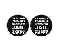 2Pcs I’m Gonna Punch Him Out and I’m Gonna Go to Jail and I’m Gonna Be Happy' Pins, Humorous Alloy Badge, Round Office Button Pins, Unique Statement Accessories