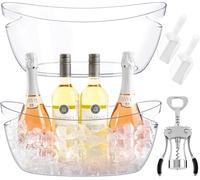 2pcs Ice Buckets for with Scoops&Metal Wine Bottle Opener, 5.5L Large Clear Acrylic Ice Champagne Buckets Tub for Parties,Mimosa Bar Supplies,Beer,Beverage&Drinks (Transparent)