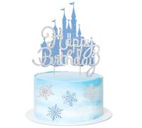 2Pcs Ice Castle Cake Toppers Double Layer Silver Blue Snowflake Cupcake Toppers Winter Wonderland Cake Decorations for Princess Happy Birthday Baby Shower New Year Party Supplies