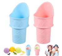 2pcs Ice Cream Cone Scoop, Plastic Ice Cream Holder Mini Ice Cream Cup Reusable Ice Cream Cone Stand Display Rack for Kids, Birthday Party, Gift (Pink, Blue)