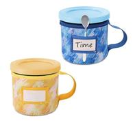 2pcs Ice Cream Neoprene Sleeves, Tie-Dye Print Reusable Insulated Insulator Cup Cover for Ninja Creami Pint Deluxe Container Part with Handle Spoon Holder and Name Plate Accessories (16oz, C+D Style)